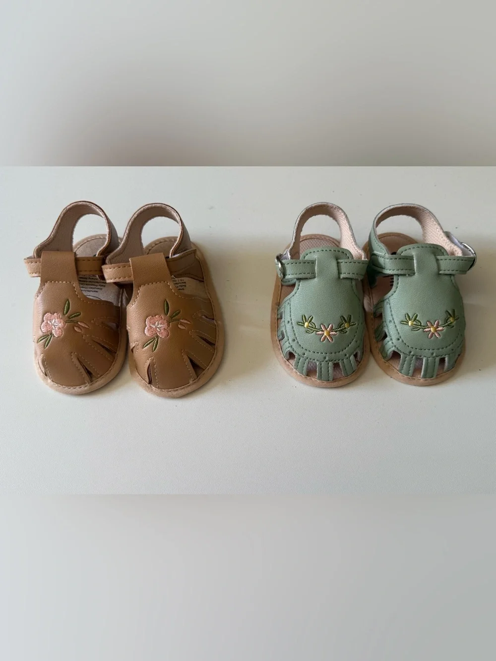 Toddler Floral Cutout Sandals in Tan and Sage